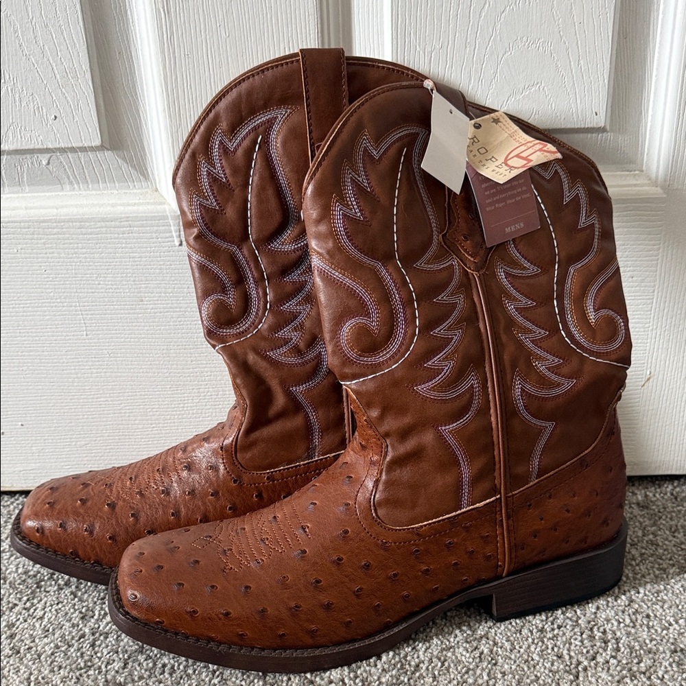 Roper Men's Brown Ostrich-Pattern Western Boots